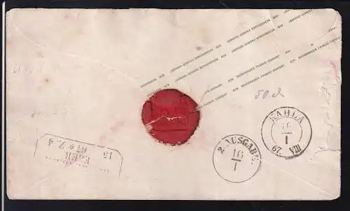 Wappen 1 Ngr. mit Nummernstempel 106 + K2 TREUEN 15.I.67 nach Orlamünde mit rs Bahnpost-R3 REICHENBACH-EGER