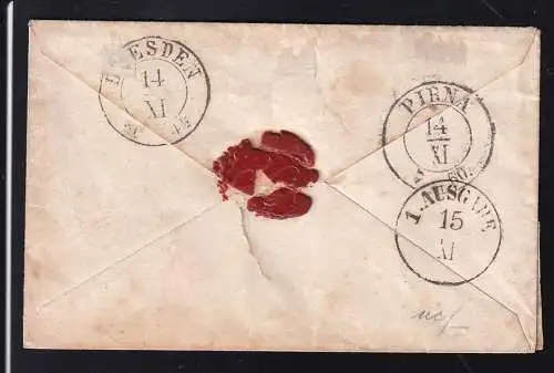 König Johann ½  Ngr. auf Brief mit undeutl. Nummernstempel 146 + K1 GROSSHARTMANNSDORF 11 NOV 60