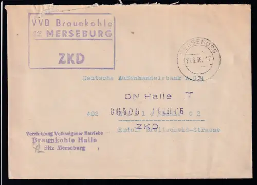 R3 VEB Braunkohle 42 MERSEBURG ZKD auf Brief, Brief etwas rauh geöffnet