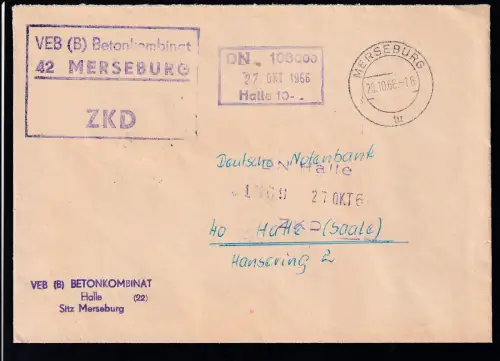 R3 VEB (B) Betonkombinat 42 MERSEBURG ZKD auf Brief