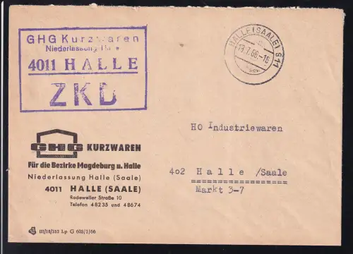 R4 GHG Kurzwaren Niederlassung Halle 4011 HALLE ZKD auf Brief