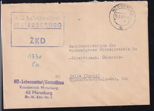 R3 HO Lebensmittel 42 MERSEBURG ZKD auf Brief
