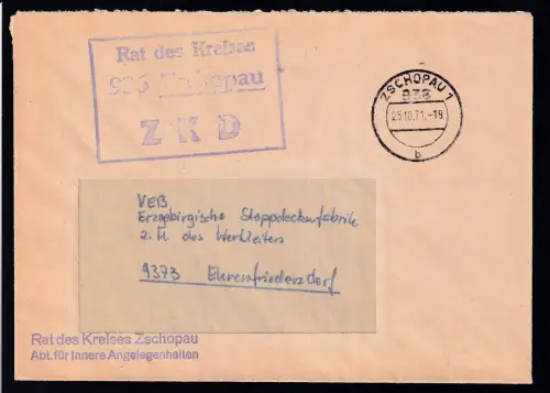 R3 Rat des Kreises 936 Zschopau ZKD auf Fensterbrief