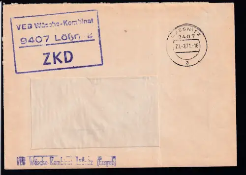 R3 VEB Wäsche-Kombinat 9407Lößnitz ZKD auf Fensterbrief