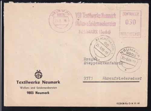 ZKD-Freistempel des VEB Textilwerke Neumark auf Brief