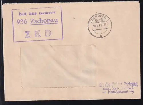 R3 Rat des Kreises 936 Zschopau ZKD auf Fensterbrief