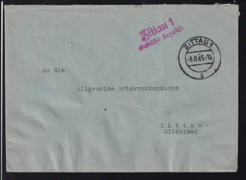 ZITTAU 1 i 8.8.45 + roter L2 Zittau 1 Gebühr bezahlt auf Brief