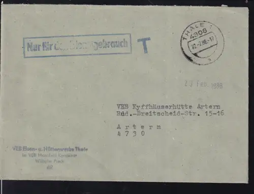 R1 Nur für den Dienstgebrauch auf Brief des VEB Eisen- znd Hüttenwerke Thale  
