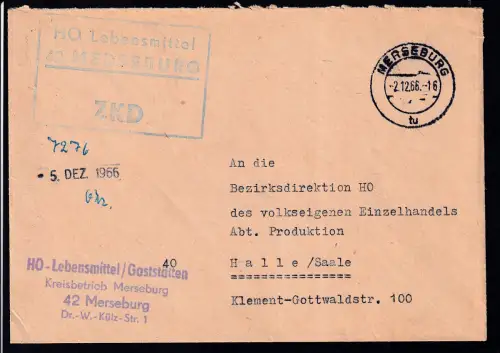 R3 HO Lebensmittel 42 MERSEBURG ZKD auf Brief