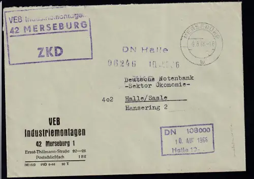 R3 VEB Industriemontagen 42 MERSEBRG ZKD auf Brief