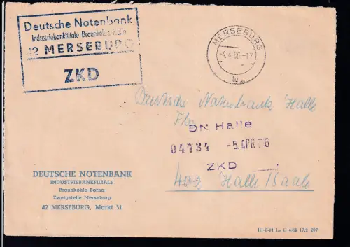 R4 Deutsche Notenbank Industriebankfiliale Braunkohle Halle 42 MERSEBRG ZKD auf Brief