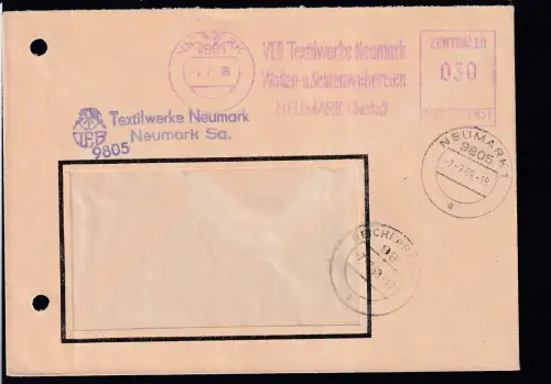 ZKD-Freistempel des VEB Textilwerke Neumark auf Fensterbrief, Brief Aktenlochung