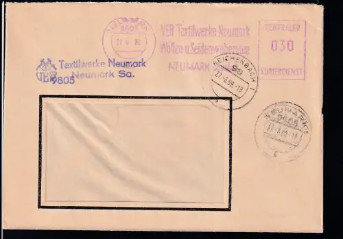 ZKD-Freistempel des VEB Textilwerke Neumark auf Fensterbrief