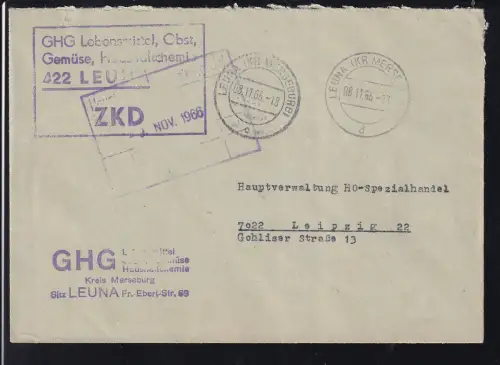 R4 GHG Lebensmittel, Obst, Gemüse, Haoshaltchemie 422 LEUNA ZKD auf Brief