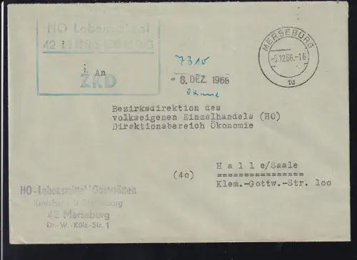 R3 HO Lebensmittel 42 MERSEBURG ZKD auf Brief