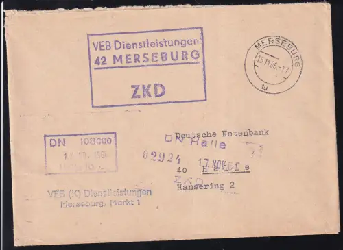 R3 VEB Dienstleistungen 42 MERSEBURG ZKD auf Brief