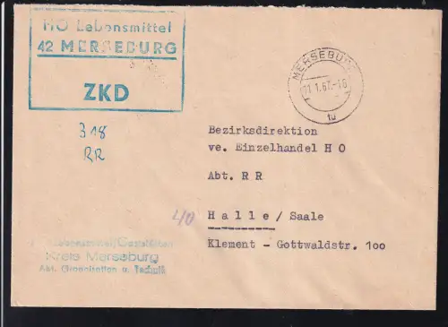 R3 HO Lebensmittel 42 MERSEBURG ZKD auf Brief