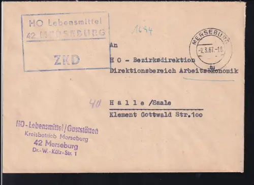 R3 HO Lebensmittel 42 MERSEBURG ZKD auf Brief