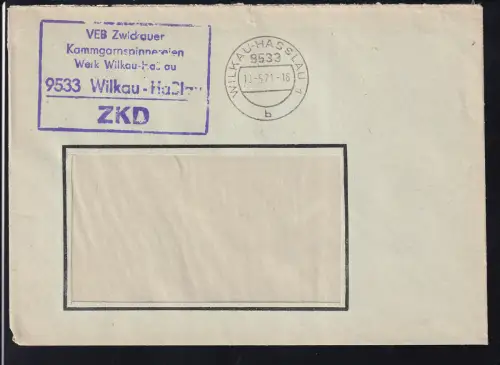 R5 VEB Zwickauer Kammgarnspinnereien Werk Wilkau-Haßlau 9533 Wilkau-Haßlau  ZKD auf Fensterbrief