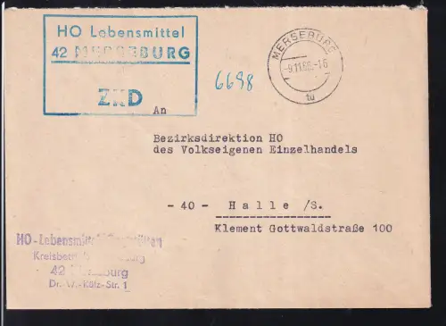 R3 HO Lebensmittel 42 MERSEBURG ZKD auf Brief
