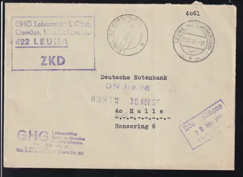 R4 GHG Lebensmittel, Obst, Gemüse, Haoshaltchemie 422 LEUNA ZKD auf Brief