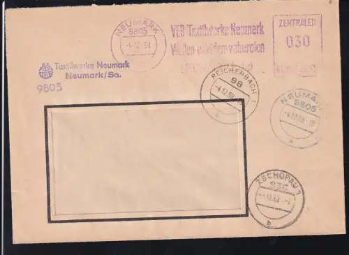 ZKD-Freistempel des VEB Textilwerke Neumark auf Fensterbrief