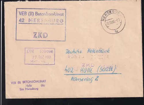 R3VEB (B) Betonkombinat 42 MERSEBURG ZKD auf Brief