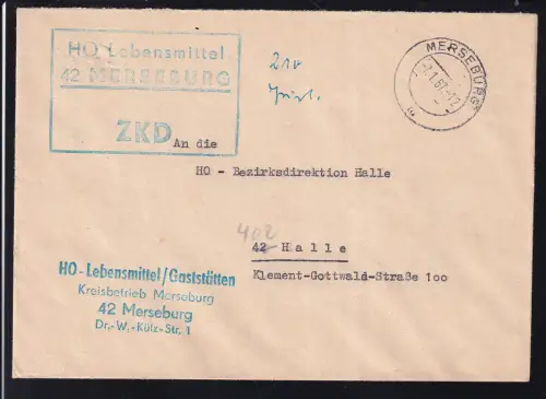 R3 HO Lebensmittel 42 MERSEBURG ZKD auf Brief
