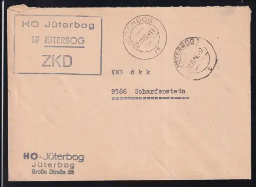 R3 HO Jüterbog 17 JÜTERBOGf ZKD auf Brief