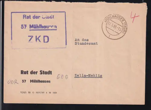 R3 Rat der Stadt 57 Mühlhausen ZKD auf Brief