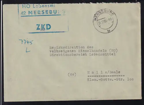 R3 HO Lebensmittel 42 MERSEBURG ZKD auf Brief