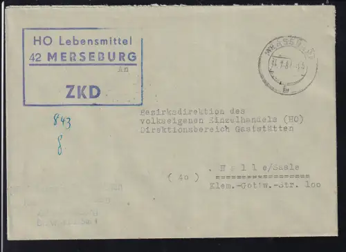 R3 HO Lebensmittel 42 MERSEBURG ZKD auf Brief