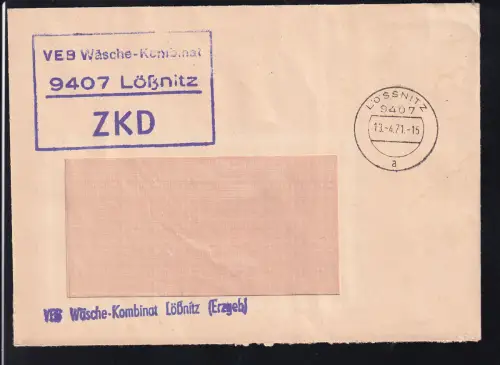 R3 VEB Wäsche-Kombinat 9407 Lößnitz ZKD auf Fensterbrief