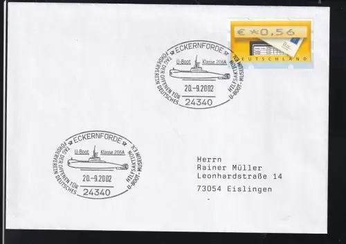 ECKERNFÖRDE 24340 TAG DER OFFENEN TÜR FÖRDERVEREIN DEUTSCHES U-BOOT-MUSEUM E.V. HILFSAKTION U-Boot Klasse 206A 20.9.2002 auf Brief