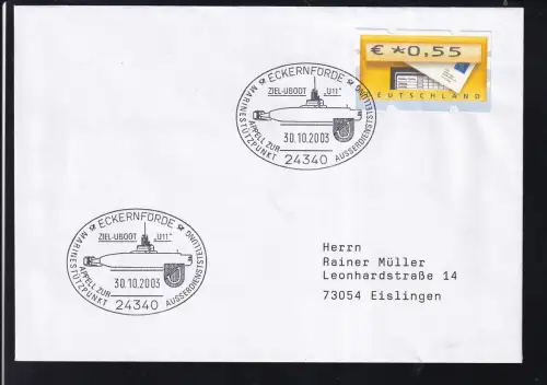 ECKERNFÖRDE 24340 MARINESTÜTZPUNKT APPELL ZUR AUSSERDIENSTSTELLUNG ZIEL-UBOOT "U11" 30.10.2003 auf Brief