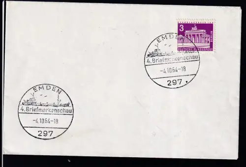 EMDEN 297 4. Briefmarkenschau 4.10.64 auf Brief ohne Anschrift
