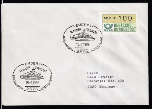 EMDEN 1 2970 BRIEFMARKEN-AUSSTELLUNG 14. EMDENER STADTFEST 15.7.1989 auf Brief