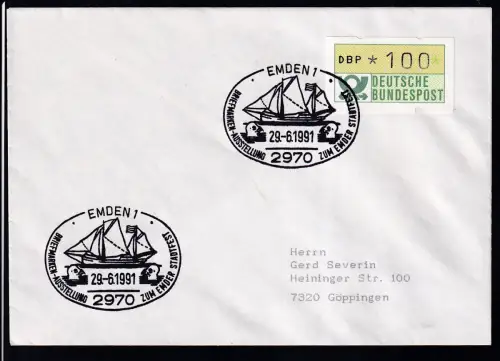 EMDEN 1 2970 BRIEFMARKEN-AUSSTELLUNG ZUM EMDER STADTFEST 29.6.1991 auf Brief