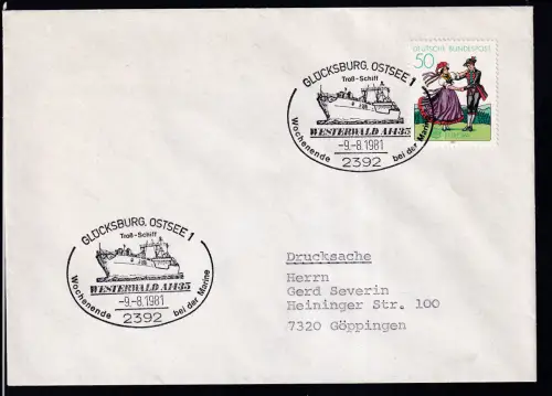 GLÜCKSBURG, OSTSEE 1 2392 Wochenende bei der Marine Troß-Schiff WESTERWALD A1435 9.8.1981 auf Brief