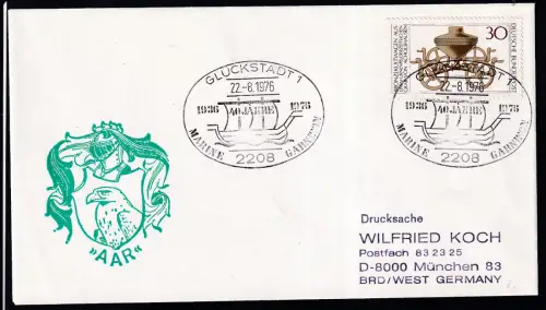 GLÜCKSTADT 1 2208 1936 1976 40 JAHRE MARINE GARNISION 22.8.1976 auf Sonderumschlag