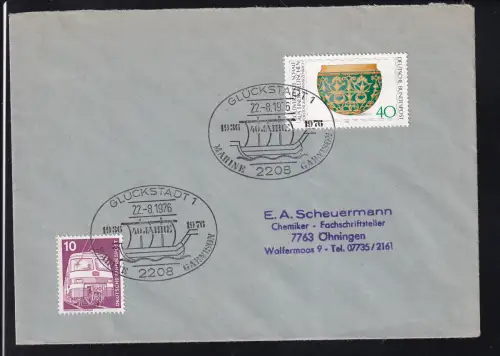 GLÜCKSTADT 1 2208 1936 1976 40 JAHRE MARINE GARNISION 22.8.1976 auf Brief
