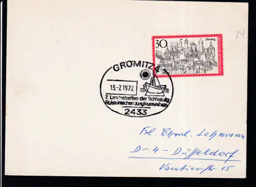 GRÖMITZ 4 2433 7. Landestreffen der Schleswig-Holsteinischen Jungfeuerwehren 13.7.1972 auf Stempelblatt