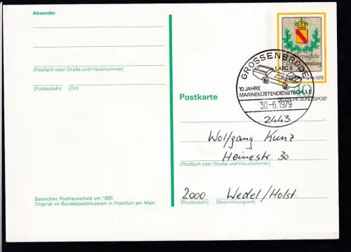GROSSENBRODE 2443 10 Jahre MARINEKÜSTENDIENSTSCHULE 30.6.1979 auf Ganzsache