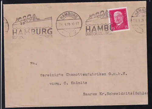 HAMBURG *1f 21.9.29 HAMBURG DEUTSCHLANDS GRÖSSTER HAFEN auf Brief