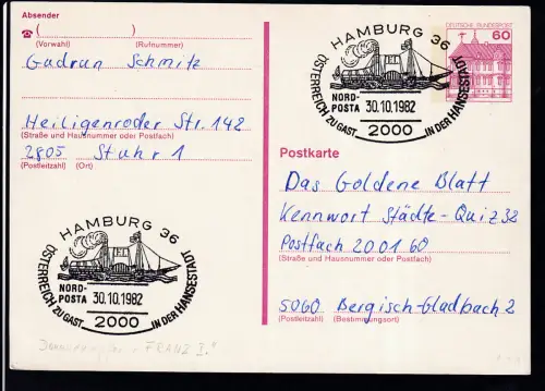 HAMBURG 36 2000 /ÖSTERREICH ZU GAST IN DER HANSESTADT NORD-POSTA 30.10.1982 auf GanzsacheÖsterreich 