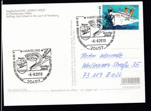 HAMBURG 20457 6.-9.8.10 BESUCH SSS GORCH FOCK GRAFVON SPEE CHAPTER Wappen Galionsfigur "Albatros" 6.8.2010 auf CAK (SSSGorch Fock)