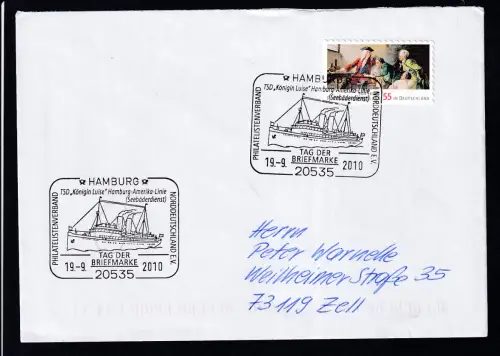 HAMBURG 20535 PHILATELISTENVERBAND NORDDEUTSCHLAND E.V. TSD "Königin Luise" Hamburg-Amerika-Linie (Seebäderdienst) TAG DE BRIEFMARKE 19.9.2010 auf Brief 