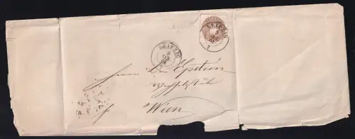 Wappen 3 Ngr. auf Briefhülle mit K2 LEIPZIG 9 JAN 64 nach Wien, Briefhülle Beförderungsspuren