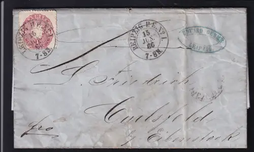 Wappen 1 Ngr. auf Brief mit K2 LEIPZIG P.E. No 1 15 JUN.  66 nach Eibenstock