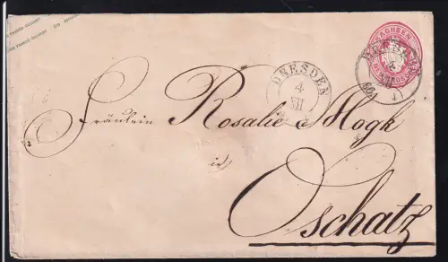 Wappen 1Ngr. mit K2 DRESDEN 4 XII 66 nach Oschatz